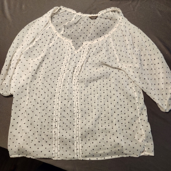 Denver Hayes Tops - Denver Hayes Woman's 2XL Sheer Black on White Polka Dot Blouse